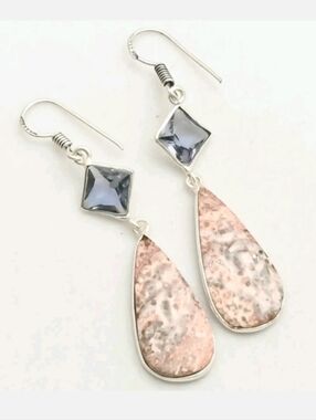 Leopard Skin Jasper, Amethyst Gemstone 925 Sterling Silver Drop Dangle Earrings